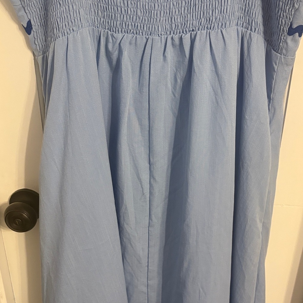 Light Blue Maxi Sundress with Navy Trim - Picture 8 of 14